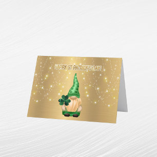 Cartão De Festividades Luzes Douradas de Gnome Trevo Dia de São Patrício