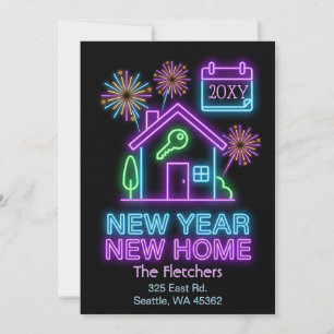 Cartão De Festividades Luzes Neon Glow Ano Novo Mudança de Casa