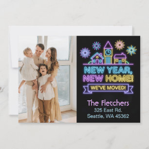 Cartão De Festividades Luzes Neon Glow Ano Novo Mudança de Casa Foto