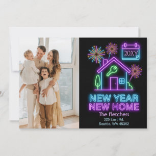 Cartão De Festividades Luzes Neon Glow Ano Novo Mudança de Casa Foto