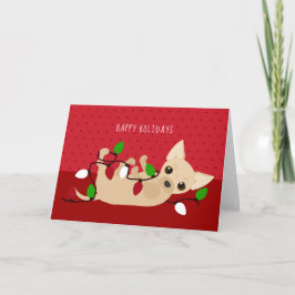 Cartão De Festividades Luzes vermelhas do Natal Chihuahua