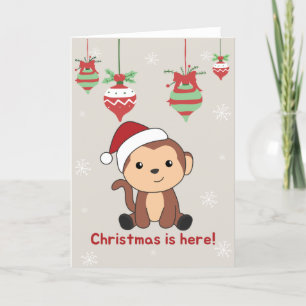 Cartão De Festividades Macaco Natal Neve Animais de inverno Macacos Holan