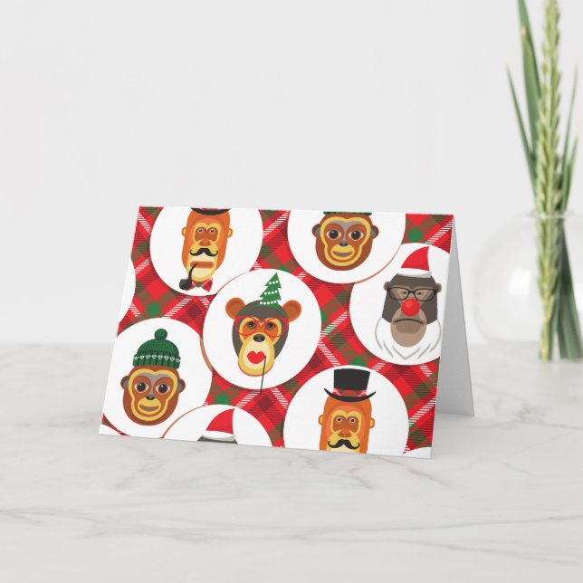 Cartão De Festividades macacos hipsteres de natal (Frente)