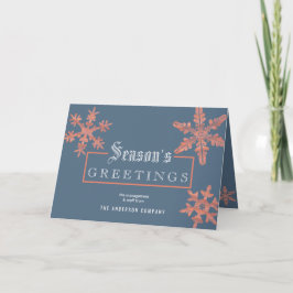 Cartão De Festividades Madeira azul moderna do vintage do floco de neve