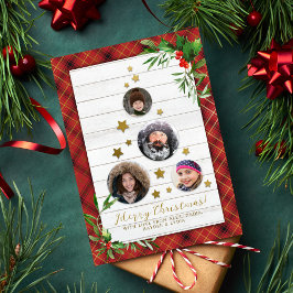 Cartão De Festividades Madeira branca russa e árvore de Natal Xadrez 4 Fo