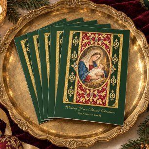 Cartão De Festividades Madona e Menino Católicos Tradicionais