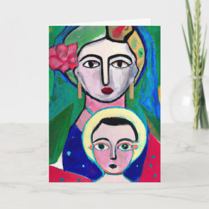 Cartão De Festividades Madona e Menino Natal Arte Popular Primitiva