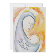 Madona e Menino Versículo Bíblico em Aquarela