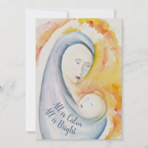 Cartão De Festividades Madona e Menino Versículo Bíblico em Aquarela