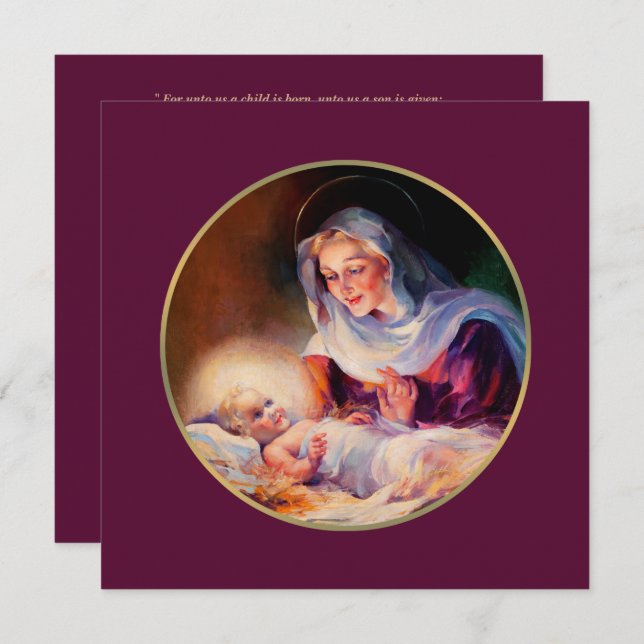 Cartão De Festividades Madonna e Child. Cartas de Natal Religiosas (Frente/Verso)