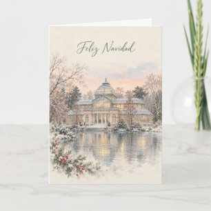 Cartão De Festividades Madrid Palacio de Cristal Aquarela Natal