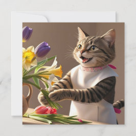 Cartão De Festividades Mãe de Gato está arranjando Flores Dia das Mães 