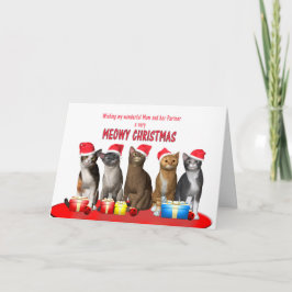 Cartão De Festividades Mãe e parceiro, Gatos com chapéus de Natal