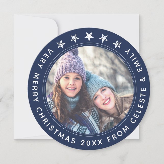 Cartão De Festividades Mãe Filha Marinho Azul Personalizado Natal (Frente)