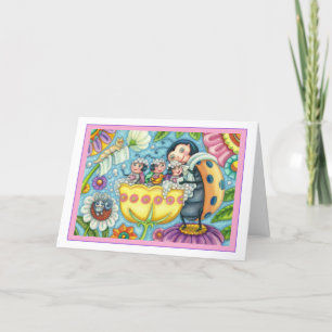 CARTÃO DE FESTIVIDADES MÃE LADYBUG E CRIANÇAS, TUBARÃO DE TULIP, BANHO H