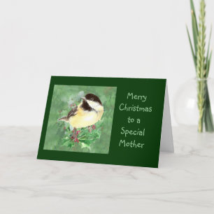 Cartão De Festividades Mãe Natal Chickadee Bird Holly Nature Art