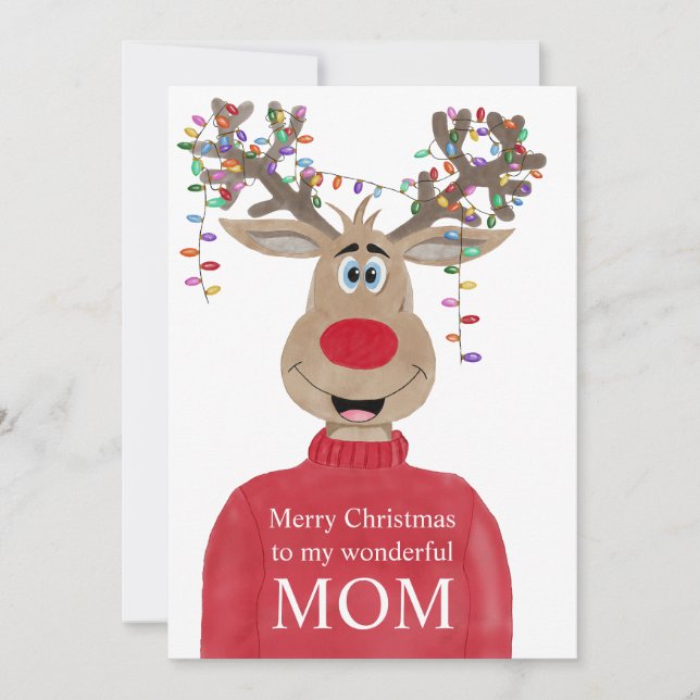Cartão De Festividades Mãe Reindeer Natal Personalizável (Frente)