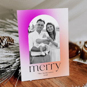 Cartão De Festividades Magenta com Gradiente Moderno de inverno e Foto La