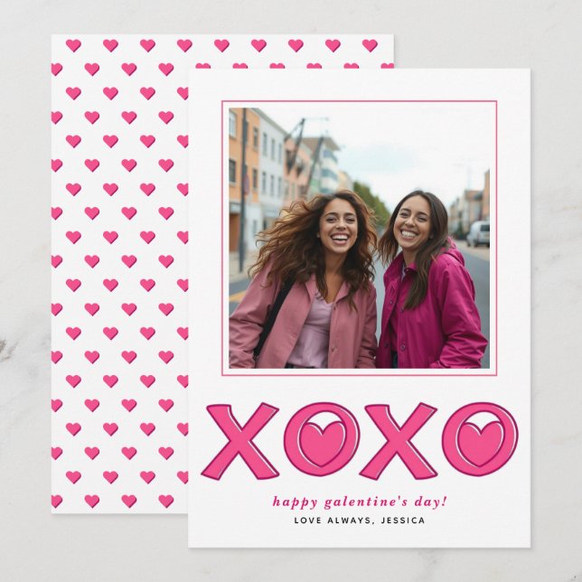 Cartão De Festividades Magenta pink XOXO hearts Galentines Day photo (Frente/Verso)
