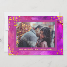 Cartão De Festividades Magenta Watercolor Natal com Dourado | Foto