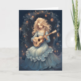 Cartão De Festividades Magia de inverno tocando guitarra música de Natal
