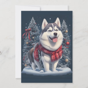 Cartão De Festividades Magia de Natal do Cão Husky Espírito de Férias de 