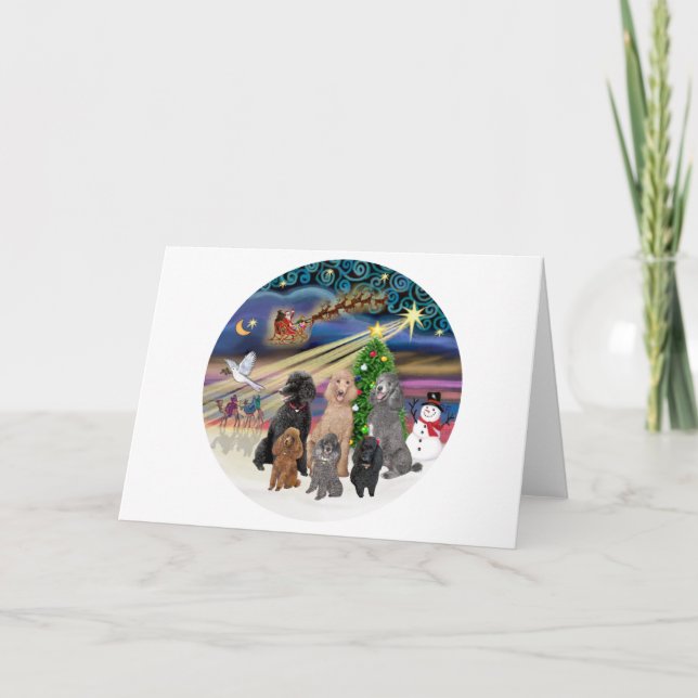 Cartão De Festividades Magia do Xmas (R) - 6 Poodles Padrão (Frente)