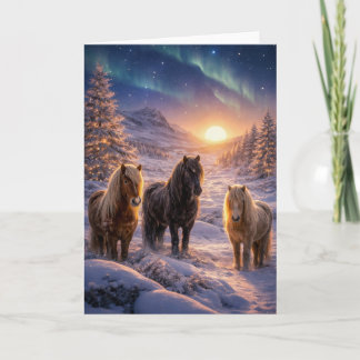 Cartão De Festividades Mágica do Solstício de Inverno com Cavalos Islande
