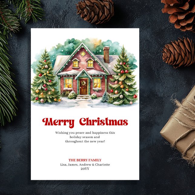 Cartão De Festividades Magical Christmas house joyful winter scene card (Magical Christmas house joyful winter scene card)