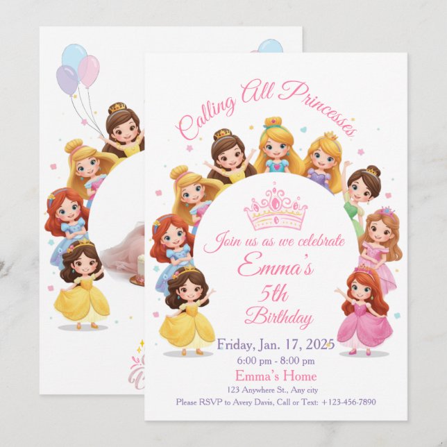 Cartão De Festividades Magical Disney Princess Birthday Card for Girls (Frente/Verso)