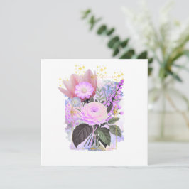 Cartão De Festividades Magical Floral Bouquet in Golden Frame