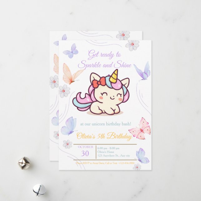 Cartão De Festividades Magical Pink Unicorn Birthday Card for Girls (Frente/Verso In Situ)