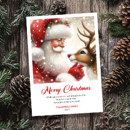Cartão De Festividades Magical Santa With Rudolph Classic Christmas Card