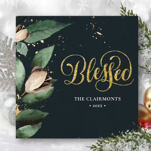 Cartão De Festividades Magnolia BLESSED   Ivory Magnolia Com Deco Dourado