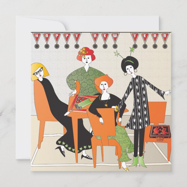 Cartão De Festividades Mah Jongg Banner Ano Novo (Frente)