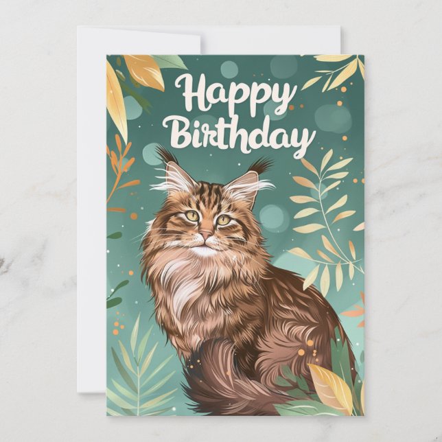 Cartão De Festividades Maine Coon Happy Birthday (Frente)