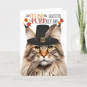 Cartão De Festividades Maine Coon Tabby Cat Grateful para PURRkey Day