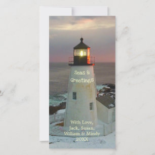 Cartão De Festividades Maine Lighthouse e Saudações
