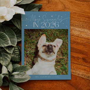 Cartão De Festividades Mais Abraços 2026 Ano Novo Foto de Pet Azul Jeans