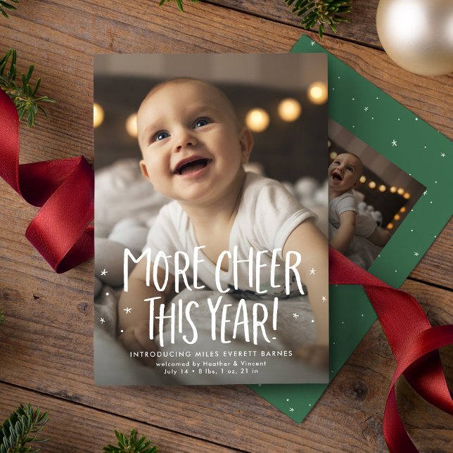 Cartão De Festividades Mais alegria este ano, dois fotos verdes Natal (Criador carregado)