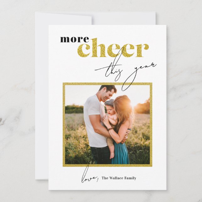 Cartão De Festividades Mais Alegria Este Ano Moldura com Brilho Foto (Frente)