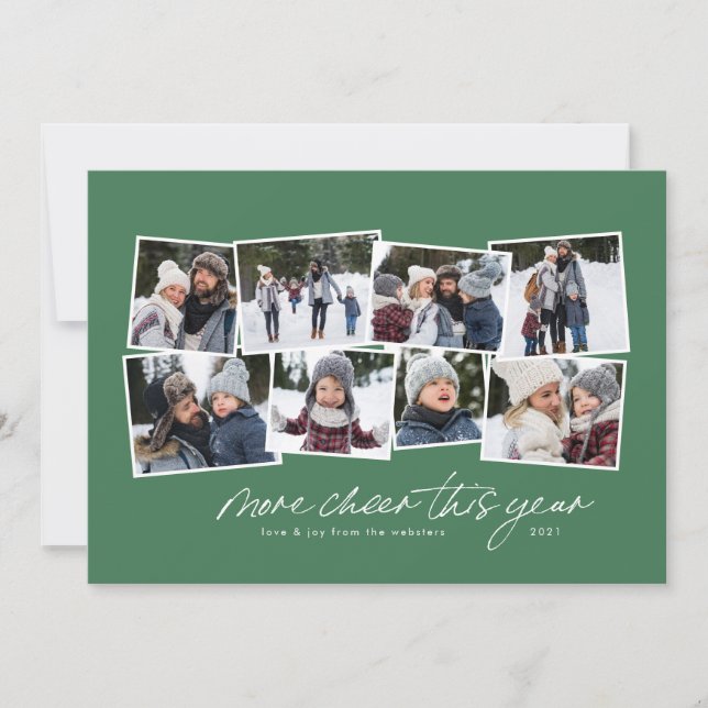 Cartão De Festividades Mais alegria este ano, verde de colagem de 8 fotos (Frente)