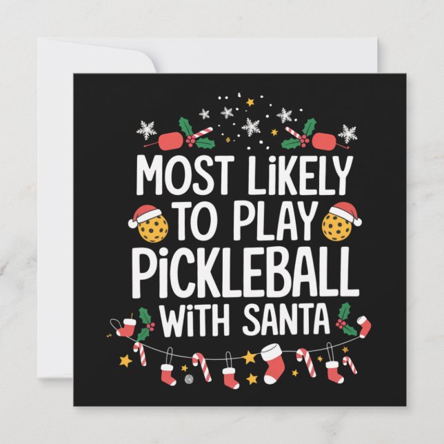 Cartão De Festividades Mais Provável Jogar Pickleball Com o Papai Noel Fa (Frente)