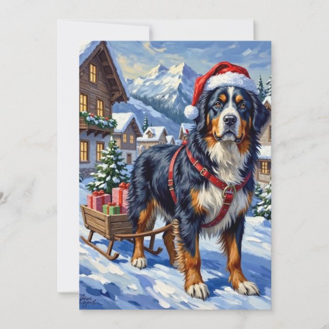 Cartão De Festividades Majestic Bernese Mountain Dog Alpine Christmas (Frente)
