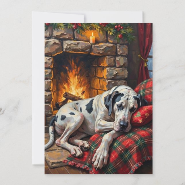 Cartão De Festividades Majestic Great Dane Asleep by Fireplace Cozy (Frente)