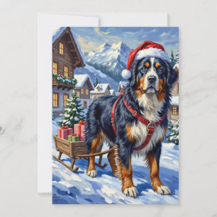 Cartão De Festividades Majestoso Cão de Montanha Bernês Natal Alpino