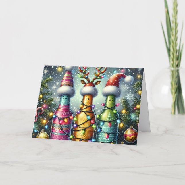 Cartão De Festividades Making Spirits Bright Beer Bottle Holiday Card (Frente)