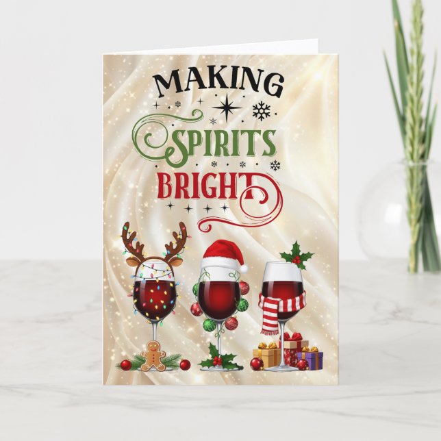 Cartão De Festividades Making Spirits Bright Red Wine Christmas (Frente)