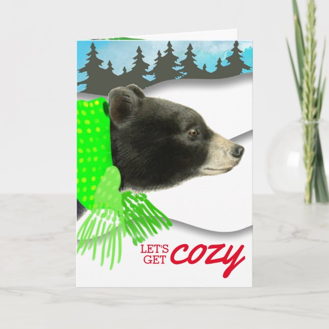 Cartão De Festividades Mala de Natal feita à mão com lenço de urso (Frente)