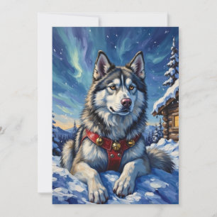 Cartão De Festividades Malamute do Alasca Natal Polo Norte Inverno